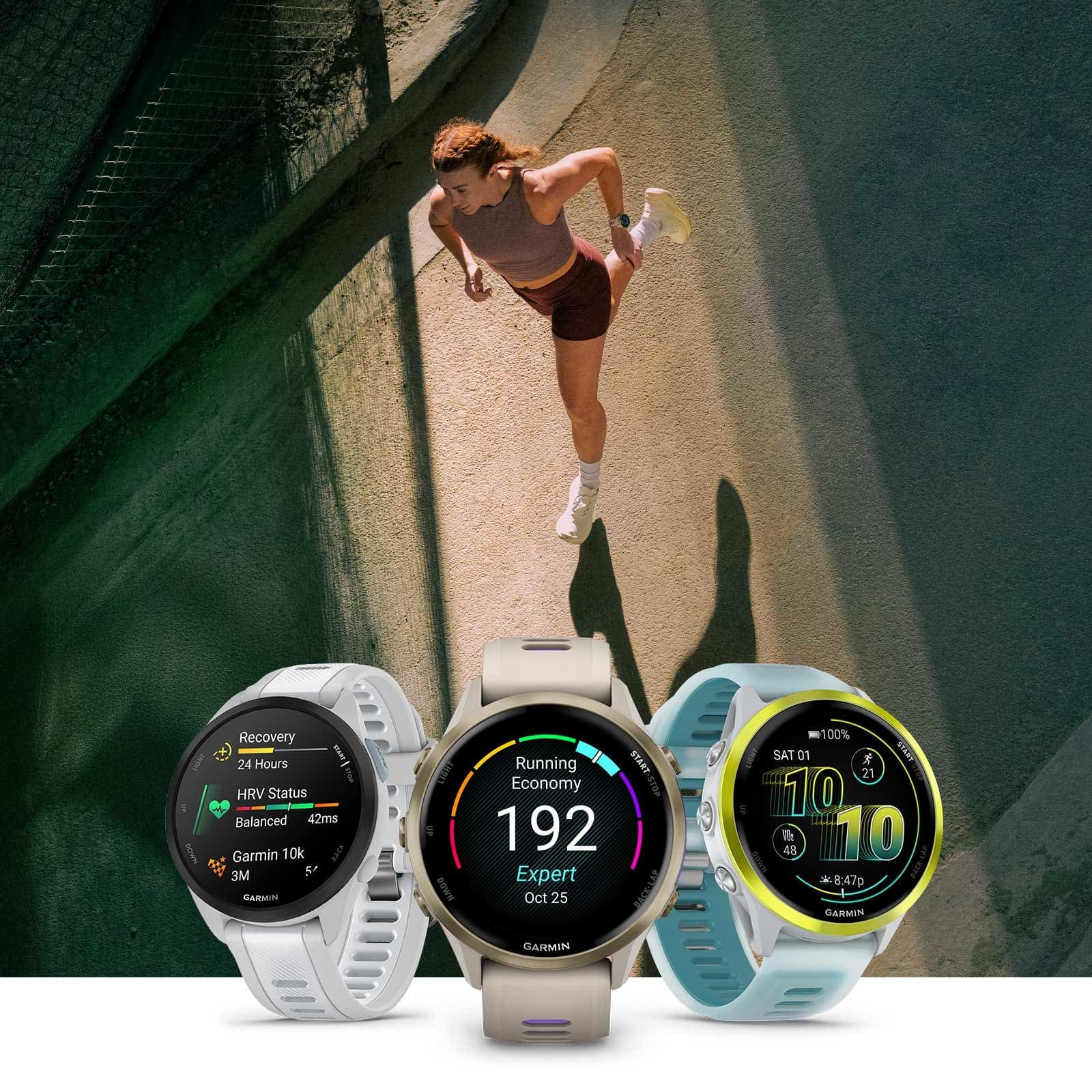 Are Garmin Watches HSA/FSA Eligible? Yes, Here's How! 1 High-performance Garmin running watches displayed with a woman running outdoors, showcasing features for athletes and fitness enthusiasts, ideal for tracking workouts and health metrics.